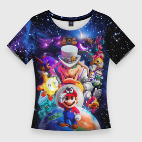 Женская футболка 3D Slim с принтом Super Mario Odyssey  Space  Video game в Курске,  |  | bowser | heroes | space | stars | super mario | team | video game | боузер | видеоигра | герои | звёзды | космос | супер марио