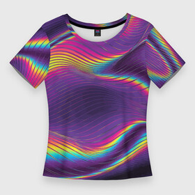 Женская футболка 3D Slim с принтом Neon fashion pattern  Wave в Курске,  |  | fashion | neon | pattern | raster | wave | волна | мода | неон | растр | узор