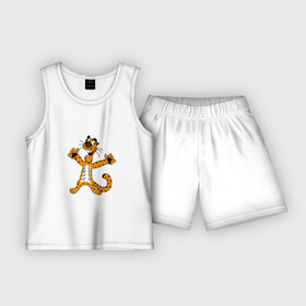 Детская пижама с шортами хлопок с принтом ТИГР НА ПОЗИТИВЕ в Курске,  |  | акула | дикая природа | дикий | животное | животные | забавный | король тигров | кошка | милый | позитив | тигр