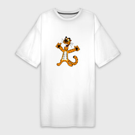 Платье-футболка хлопок с принтом ТИГР НА ПОЗИТИВЕ в Курске,  |  | акула | дикая природа | дикий | животное | животные | забавный | король тигров | кошка | милый | позитив | тигр