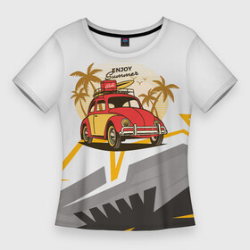 Женская футболка 3D Slim с принтом красная мини машина жук в Курске,  |  | автомобиль | женская машина | жук | красное авто | машина | машина муж
