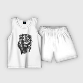 Детская пижама с шортами хлопок с принтом Черно белая голова льва в Курске,  |  | большая кошка | голова льва | лев | хищник | царь зверей