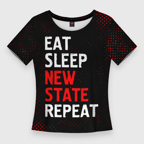 Женская футболка 3D Slim с принтом Eat Sleep New State Repeat  Потертости в Курске,  |  | battlegrounds | eat sleep new state repeat | logo | pubg | батлграунт | гранж | игра | игры | лого | логотип | пабг | символ