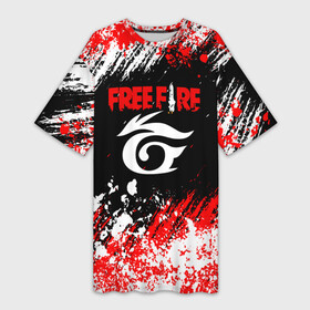 Платье-футболка 3D с принтом Free Fire брызги красок в Курске,  |  | free fire | free fire battlegrounds | garena | garena free fire | гарена | игра | фри фаер | шутер