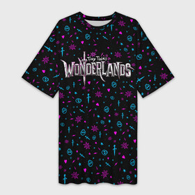 Платье-футболка 3D с принтом Tiny Tinas Wonderlands (logo and pattern) в Курске,  |  | borderlands | wonderlands | бордерлендс | вондерлендс | тина
