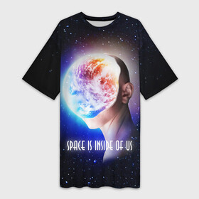 Платье-футболка 3D с принтом космос внутри нас в Курске,  |  | art | planet | space | арт | вселенная | для друга | для женщин | для мужчин | для подруги | женская с надписями | звезда | звезды | космос | красочные | мужская с надписями | на весну | на зиму | на лето