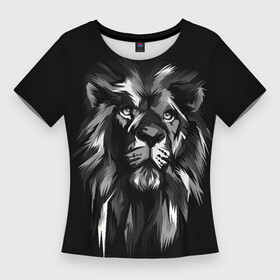 Женская футболка 3D Slim с принтом Голова льва в черно белом изображении в Курске,  |  | Тематика изображения на принте: голова льва | животное | кошка | лев | хишник | царь зверей