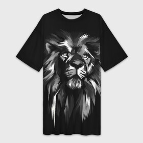 Платье-футболка 3D с принтом Голова льва в черно белом изображении в Курске,  |  | голова льва | животное | кошка | лев | хишник | царь зверей