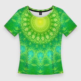 Женская футболка 3D Slim с принтом Желто зеленая мандала в Курске,  |  | желтый | зеленый | калейдоскоп | модный | орнамент | салатовый | современный