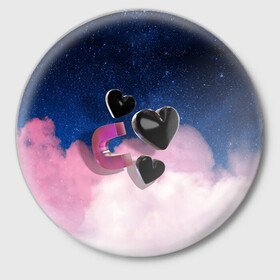Значок с принтом Star Hearts 3D в Курске,  металл | круглая форма, металлическая застежка в виде булавки | Тематика изображения на принте: 3d | heart | space | star | звездный | космос | сердце