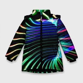 Зимняя куртка для девочек 3D с принтом Portal / Fashion pattern / Neon в Курске, ткань верха — 100% полиэстер; подклад — 100% полиэстер, утеплитель — 100% полиэстер. | длина ниже бедра, удлиненная спинка, воротник стойка и отстегивающийся капюшон. Есть боковые карманы с листочкой на кнопках, утяжки по низу изделия и внутренний карман на молнии. 

Предусмотрены светоотражающий принт на спинке, радужный светоотражающий элемент на пуллере молнии и на резинке для утяжки. | color | fashion | neon | pattern | portal | мода | неон | портал | узор | цвет