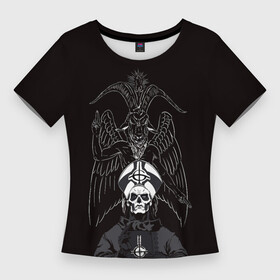 Женская футболка 3D Slim с принтом Ghost Papa Emeritus в Курске,  |  | ghost | goat | logo | lucifer | nameless ghouls | papa emeritus | rock | satan | tobias forge | безымянные упыри | дух | козел | лого | люцифер | оборотни | папа эмерит | призрак | рок | сатана | тобиас форге