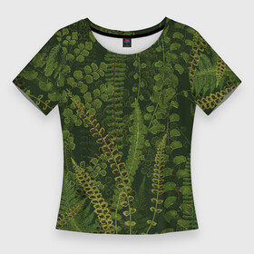 Женская футболка 3D Slim с принтом Цветы Зеленые Папоротники в Курске,  |  | flowers | природа | растение | флора | цветы