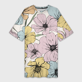 Платье-футболка 3D с принтом Цветы Винтажный Букет в Курске,  |  | flowers | природа | растение | флора | цветы