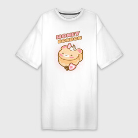 Платье-футболка хлопок с принтом Honey Bonbon в Курске,  |  | kawai | kawaii | аниме | еда | кекс | кот | котейка | котомама | котопапа | котэ | кошка | медвеженок | медовый | мило | напиток | пародия | сладкое | сладкоежка | торт | тортик | фастфуд