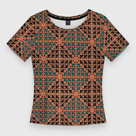Женская футболка 3D Slim с принтом Абстракция из синих и черных квадратов и треугольников в Курске,  |  | abstraction | shapes | squares | triangles | абстракция | квадраты | линии | молодежный | оранжевый | синий | современный | треугольники | фигуры | черный