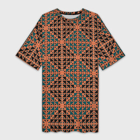 Платье-футболка 3D с принтом Абстракция из синих и черных квадратов и треугольников в Курске,  |  | abstraction | shapes | squares | triangles | абстракция | квадраты | линии | молодежный | оранжевый | синий | современный | треугольники | фигуры | черный