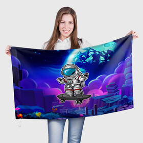 Флаг 3D с принтом Космонавт - скейтер в Курске, 100% полиэстер | плотность ткани — 95 г/м2, размер — 67 х 109 см. Принт наносится с одной стороны | астронавт | космонавт | космос | скейт | скейтер