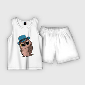 Детская пижама с шортами хлопок с принтом Совушка в шляпке в Курске,  |  | в шляпе | птица | рисунок | сова | совушка | филин | шляпа
