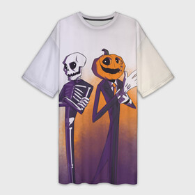 Платье-футболка 3D с принтом Spooky Month. Skid and Pump в Курске,  |  | pump | skid | spooky dance | spooky month | жуткий месяц | жуткий танец | памп | скид