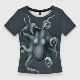 Женская футболка 3D Slim с принтом Серый осьминог в Курске,  |  | молюск | морской житель | осьминог | осьминожка | спрут | щупальца