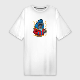 Платье-футболка хлопок с принтом Синяя горилла с бананами APE в Курске,  |  | ape | monkey | банан | бананы | горилла | обезьяна