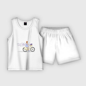 Детская пижама с шортами хлопок с принтом Девушка с лавандой в Курске,  |  | велосипед | девушка | девушка на велосипеде | лаванда | цветок