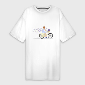 Платье-футболка хлопок с принтом Девушка с лавандой в Курске,  |  | велосипед | девушка | девушка на велосипеде | лаванда | цветок