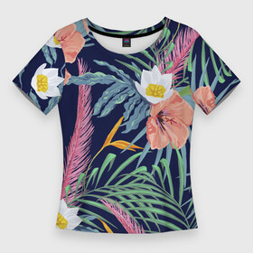 Женская футболка 3D Slim с принтом Цветы Гибискусы в Курске,  |  | flowers | природа | растение | флора | цветы
