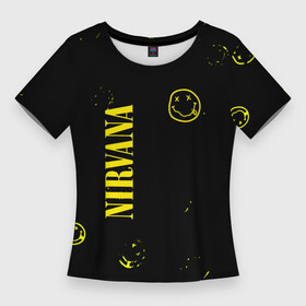 Женская футболка 3D Slim с принтом nirvana паттерн смайлы в Курске,  |  | dave grohl | geffen | krist novoselic | kurt cobain | nirvana | rock | smile | курт кобейн | нирвана | смайл
