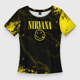 Женская футболка 3D Slim с принтом nirvana молнии в Курске,  |  | dave grohl | geffen | krist novoselic | kurt cobain | nirvana | rock | smile | курт кобейн | нирвана | смайл