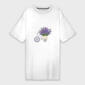 Платье-футболка хлопок с принтом Велосипед с лавандой в Курске,  |  | bicycle | lavender | велосипед | лванда | прованс | сиреневый | фиолетовый | цветы
