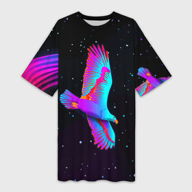 Платье-футболка 3D с принтом Eagle  Space  Neon в Курске,  |  | beak | eagle | neon | planet | space | star | wings | звезда | клюв | космос | крылья | неон | орёл | планета