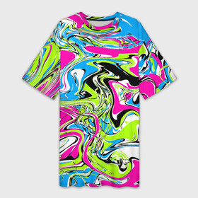 Платье-футболка 3D с принтом Абстрактные мраморные разводы в ярких цветах. Поп арт в Курске,  |  | 90ые | абстрактный | белый | волны | зеленый | мрамор | неоновые цвета | поп арт | разводы | розовый | стиль 90х | черный | яркие цвета | яркий