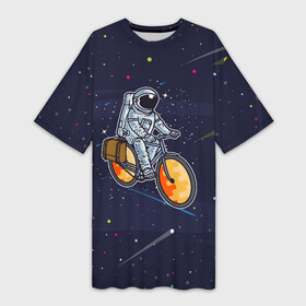 Платье-футболка 3D с принтом Космонавт на велосипеде в Курске,  |  | астрология | велосипед | космонавт | космонавт на  велосипеде | космос