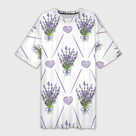 Платье-футболка 3D с принтом Лавандовые сердца в Курске,  |  | букеты | букеты лаванды | лаванда | сердца | цветы