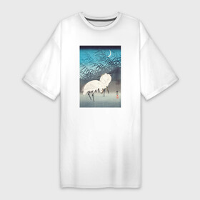 Платье-футболка хлопок с принтом Egrets and Reeds in Moonlight в Курске,  |  | japan | ohara koson | искусство | охара косон | птицы | цапля | япония | японская культура