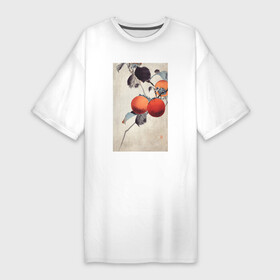 Платье-футболка хлопок с принтом Nuthatcher atop Persimmons в Курске,  |  | japan | ohara koson | винтаж | искусство | картины | культура японии | охара косон | птицы | япония | японская культура