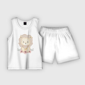 Детская пижама с шортами хлопок с принтом Милый Львёнок С Цветами в Курске,  |  | animals | beast | cute | lion | животные | звери | лев | львёнок