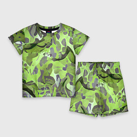 Детский костюм с шортами 3D с принтом Green breeze в Курске,  |  | art | camouflage | colors | gray | green | military | pattern | soldier | war | военный | зеленый | камуфляж | маскировка | паттерн | серый | солдат | узор