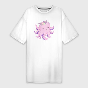Платье-футболка хлопок с принтом Милая Осьминожка С Цветами в Курске,  |  | animals | beast | cute | octopus | животные | звери | милый | осьминог | осьминожка