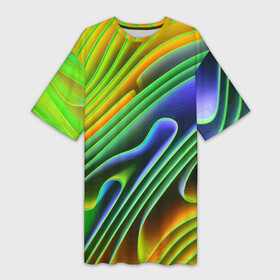 Платье-футболка 3D с принтом Цветные неоновые полосы  Абстракция  Color neon pattern  Abstraction в Курске,  |  | abstraction | bending | color | neon | pattern | stripe | wave | абстракция | волна | изгиб | неон | полоса | цвет
