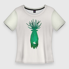 Женская футболка 3D Slim с принтом Mononoke Princess в Курске,  |  | Тематика изображения на принте: art | ghibli | аниме | дух | лес | олень | хаяо миядзаки