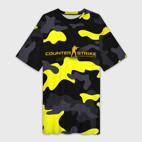 Платье-футболка 3D с принтом Counter Strike Global Offensive Камуфляж Чёрно Жёлтый в Курске,  |  | black | camo | camouflage | counter strike | counterstrike | cs go | csgo | yellow | жёлтый | камуфляж | контр страйк | контрстрайк | кс го | ксго | чёрный