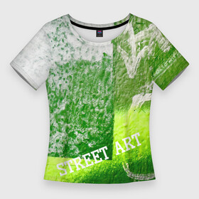 Женская футболка 3D Slim с принтом Green street art в Курске,  |  | Тематика изображения на принте: green | street | street art | urban | urban style | абстрактное | абстракция | бэкграунд | геометрия | город | граффити | зеленый | искусство | краска | прямоугольник | салатовый | стена | стрелка | стрит арт | улица