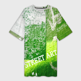 Платье-футболка 3D с принтом Green street art в Курске,  |  | Тематика изображения на принте: green | street | street art | urban | urban style | абстрактное | абстракция | бэкграунд | геометрия | город | граффити | зеленый | искусство | краска | прямоугольник | салатовый | стена | стрелка | стрит арт | улица