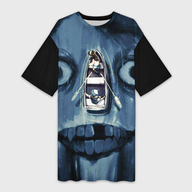 Платье-футболка 3D с принтом Арт  хоррор в Курске,  |  | handeyework | аниме | арт | бойтесь | боюсь | водяной | глаза | кикимора | лицо | лодка | мумия | плавание | пучиглазый | рисунок | синий | страшное | темно миний | хоррор