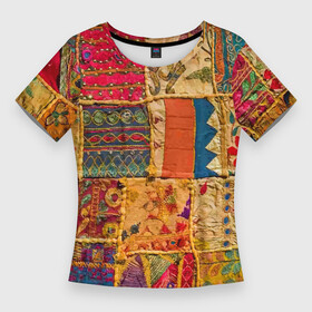 Женская футболка 3D Slim с принтом Пэчворк  Лоскутное одеяло  Patchwork Quilt в Курске,  |  | blanket | color | fashion | patchwork | авангард | мода | одеяло | пэчворк | узор | цвет