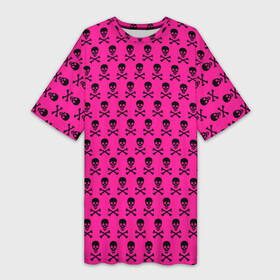 Платье-футболка 3D с принтом розовый фон с черепами паттерн в Курске,  |  | 2007 | background | black | emo | pattern | pink background | retro | skull | skulls | паттерн | ретро | розовый фон | фон | череп | черепа | черный | эмо