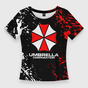Женская футболка 3D Slim с принтом Umbrella Corporation  Resident Evil в Курске,  |  | corp | corporation | resident evil | umbrella | umbrella corporation | зомби апокалипсис | зонт | игра
